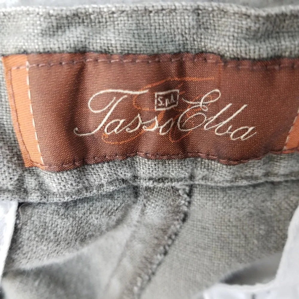 Tasso Elba Pants Mens S Green 100% Linen Drawstring Waist Straight Leg Casual